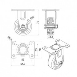 Möbelrad 50 mm, Bockrolle, Tragfähigkeit 40kg / M53TPU
