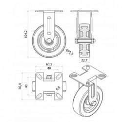 Möbelrad 75 mm, Bockrolle, Tragfähigkeit 70kg  / M73TPU