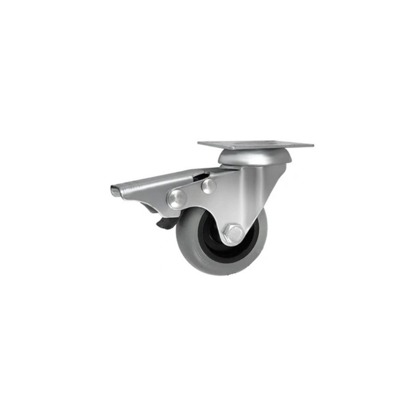 Möbelrad 75 mm, Lenkrolle mit Platte und Bremse, Tragfähigkeit 70kg / M72TPUH