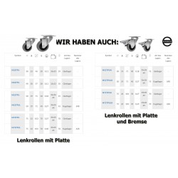 Möbelrad 50 mm, Lenkrolle mit Platte und Bremse, Tragfähigkeit 40kg / M52TPUH