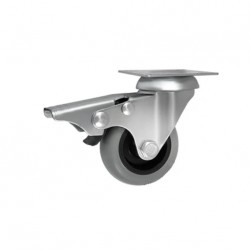 Möbelrad 75 mm, Lenkrolle mit Platte und Bremse, Tragfähigkeit 70kg, Kugellager / M72TPULH