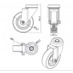 Möbelrad 75 mm, Lenkrolle mit Rückenloch, Tragfähigkeit 70kg / M77TPU