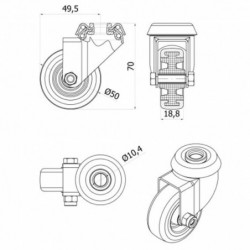 Möbelrad 50 mm, Lenkrolle mit Rückenloch, Tragfähigkeit 45kg / M57TPUŁ