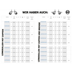 Möbelrad 75 mm, Lenkrolle mit Zapfen M12 mit Bremse, Tragfähigkeit 70kg /M74TPUH*M12