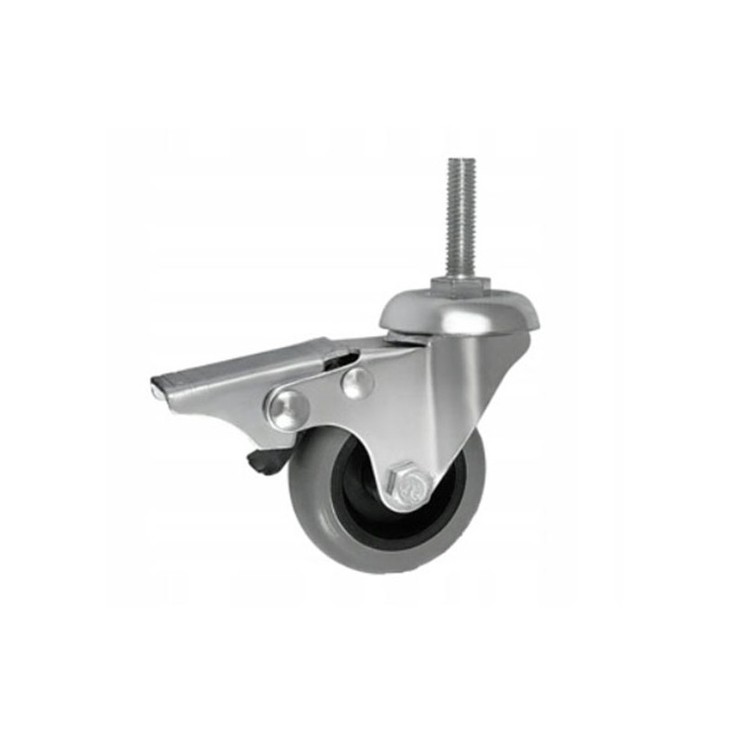 Möbelrad 50 mm, Lenkrolle mit Zapfen M10 mit Bremse, Tragfähigkeit 40kg, Kugellager / M54TPUŁH*M10