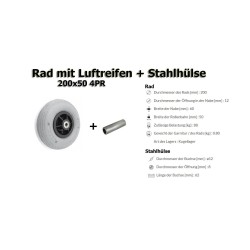 Luftrad Ø 200 mm 200x50 4PR mit Grauem Reifen / 200ŁS_T12-62,8