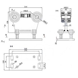 Rollenwagen mit 5 Rollen, nicht kippbar, mit Höhenverstellung